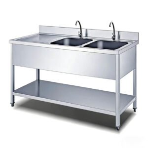 European Type Double Bowl Sink with Bottom Shelf