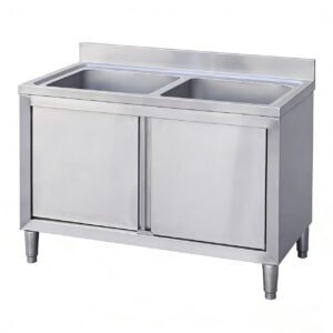 Stainless Steel Sink Cabinet with Sliding Doors