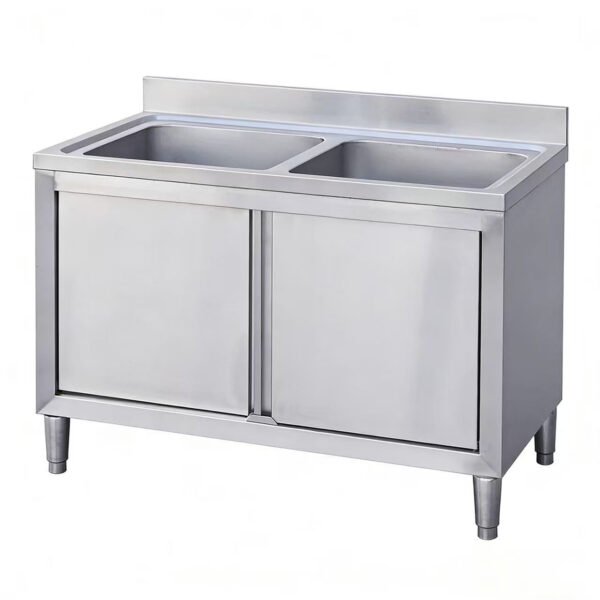 Stainless Steel Sink Cabinet with Sliding Doors