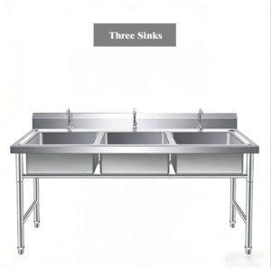 Triple Bowl Sink with Splashback