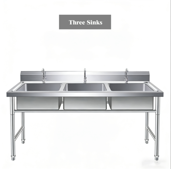 Triple Bowl Sink with Splashback