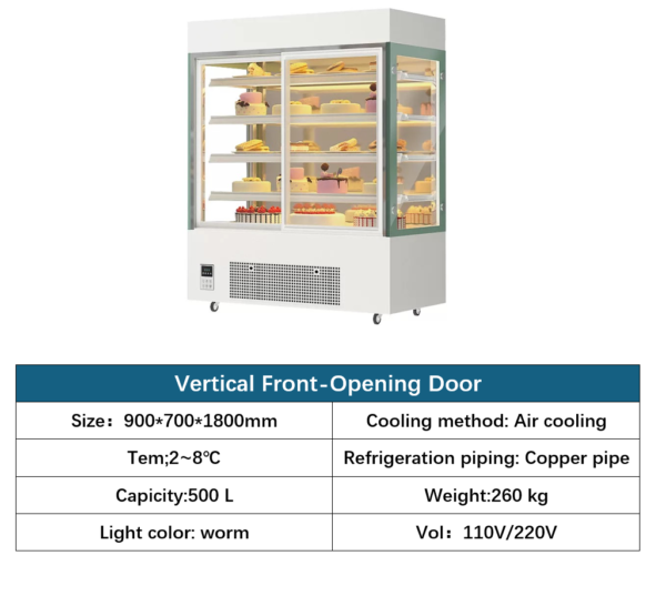 Air-cooled frost-free vertical cake display case with even temperature distribution