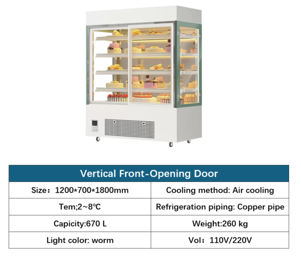 WORWHEAT vertical cake display case, commercial refrigerated showcase for bakeries and cafes