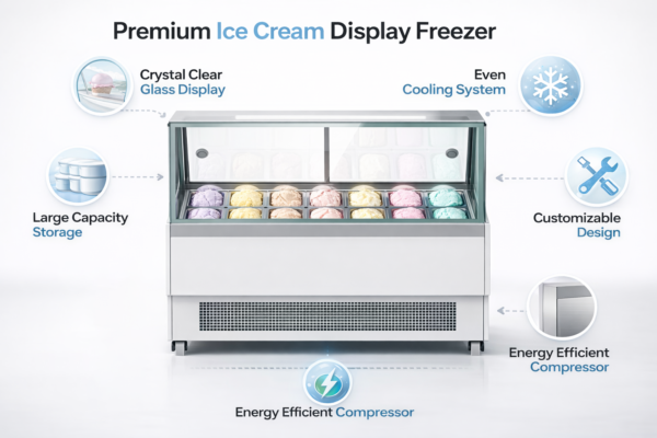 Stainless Steel Ice Cream Display Freezer | Commercial Glass Top Gelato Showcase