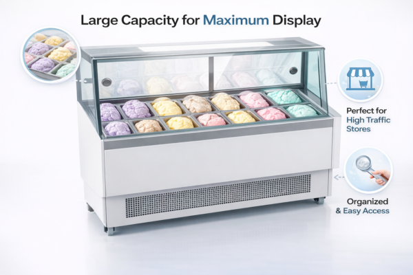 Stainless Steel Ice Cream Display Freezer | Commercial Glass Top Gelato Showcase