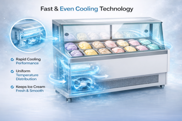 Stainless Steel Ice Cream Display Freezer | Commercial Glass Top Gelato Showcase