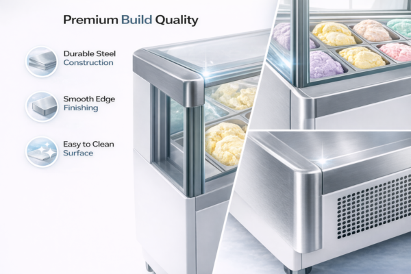 Stainless Steel Ice Cream Display Freezer | Commercial Glass Top Gelato Showcase