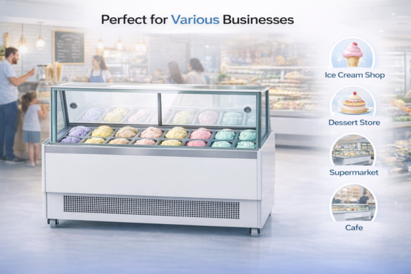 Stainless Steel Ice Cream Display Freezer | Commercial Glass Top Gelato Showcase