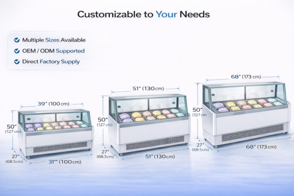 Stainless Steel Ice Cream Display Freezer | Commercial Glass Top Gelato Showcase