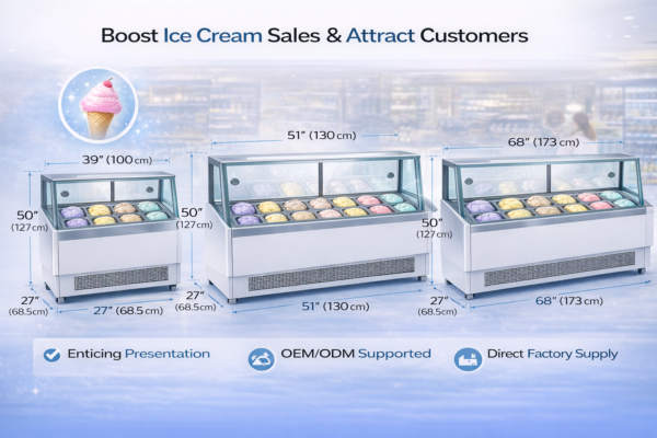 Stainless Steel Ice Cream Display Freezer | Commercial Glass Top Gelato Showcase